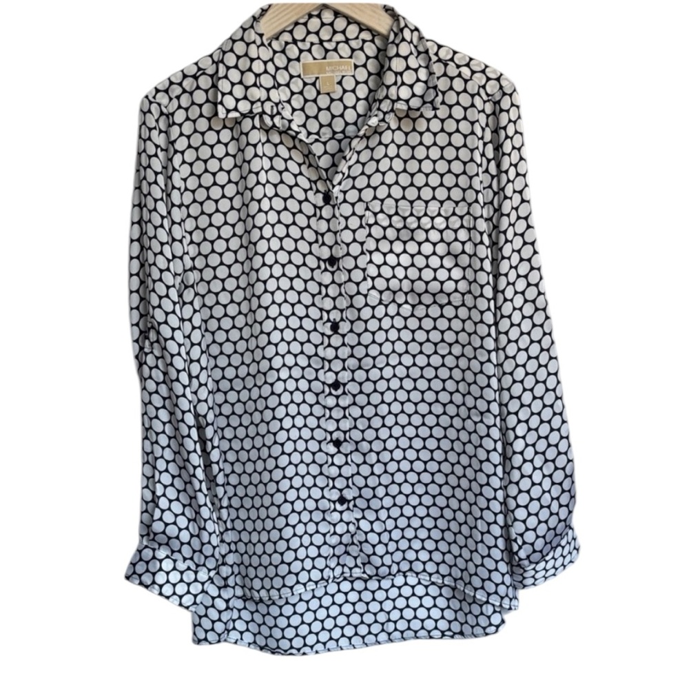 Michael Kors Women’s Black & White Geometric Pattern Long Sleeve, Women’s Large